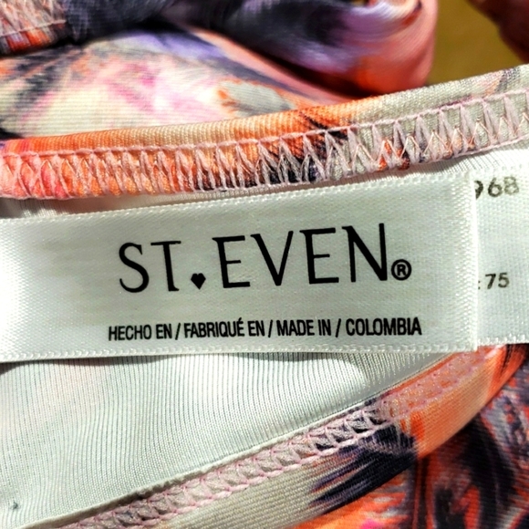 St. Even Sunset Palm Print Halter Bikini Top Size 34 w/Ruched Front Bottom SZ M - Picture 8 of 12